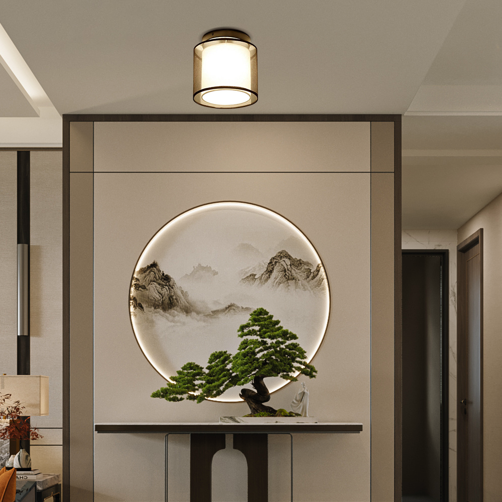 Flush Mount Ceiling Light — Fabric & Metal Square/Circular